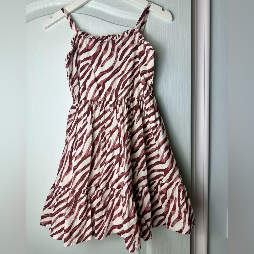 Janie and Jack Cream and Brown Zebra Print Spaghetti Strap Dress Sz 8